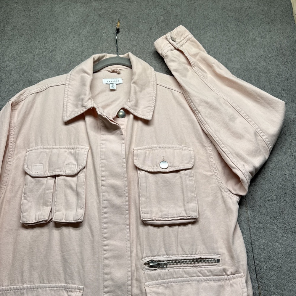 Topshop Pink Utility Jacket Women's 12 Button Front Layer Y2K Street Style